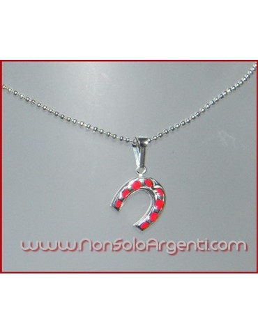 ARGENTO 925 : Ciondolo amuleto ferro di cavallo rosso con collana beads silver