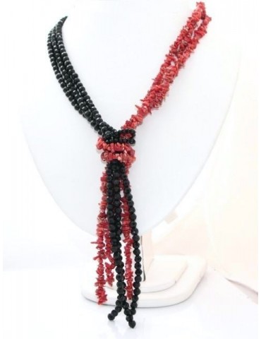 necklace scarf line Capri 3-wire two-tone red black coral reef true Italian red and black agate beads