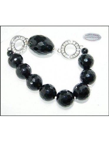 Jewelery : Black pearl and crystal strass elastic bracelet