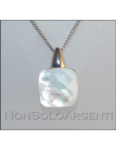 925 silver necklace with natural white mother-of-pearl pendant