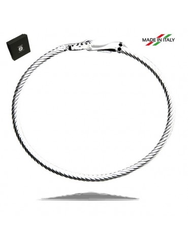 NALBORI Cable bracelet round hook with black zircons in 925 silver