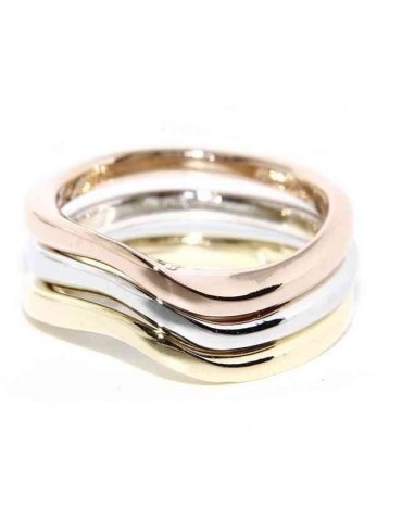 Argento 925 Italiano : anello 3 colori onde oro bianco giallo rosa fusione lucida