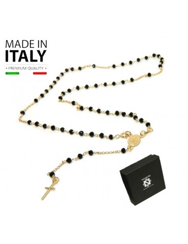 necklace 925 silver yellow gold plated Y rosary black crystal