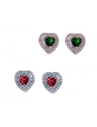 orecchini cuore argento 925 rubin emerald doppio giro zirconi