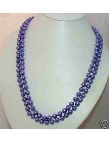 false pearl necklace purple mother of pearl 120 cm long double round or knot
