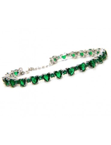 NALBORI Bracciale cuori tennis argento 925 e zirconi verde emerald