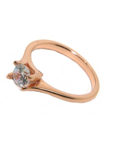 solitario anello argento 925 zircone 5mm donna bagno oro rosa
