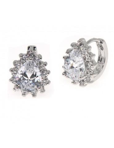 Zircon drop hook earrings and rhodium-plated diamonds 18kgf
