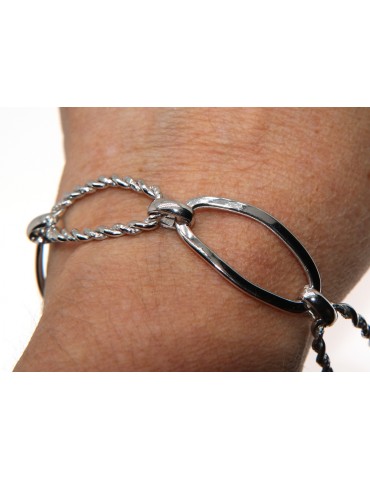 Women's oval bracelet in 925 silver smooth diamond mesh white gold