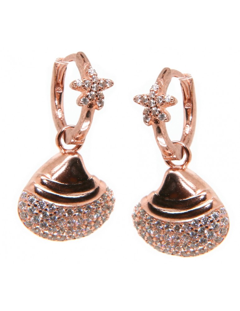 NALBORI orecchini argento 925 cerchio con stella marina e conchiglia placcati oro rosa donna