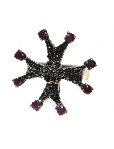 anello argento 925 croce celtica maltese radice rubino marcassite misura 18 etnico donna