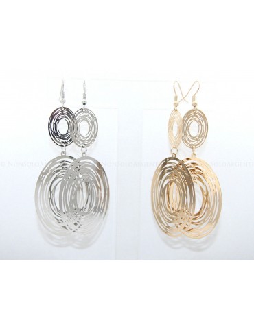 orecchini donna pendenti ad amo ciondoli traforati ovali spirali colore oro argento