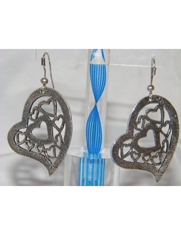 Burnished silver earrings with leaf or heart pendant for women