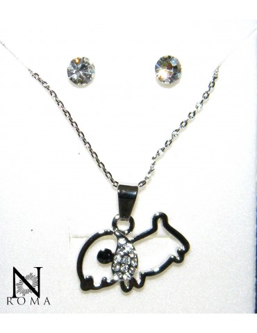 Dog necklace or set with pendant choker and rhinestone light point earrings