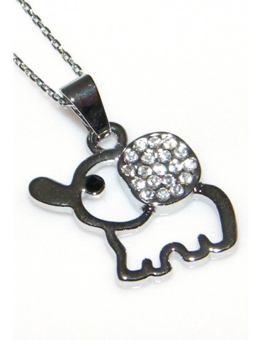Elephant necklace or set with pendant choker and light point earrings and rhinestones