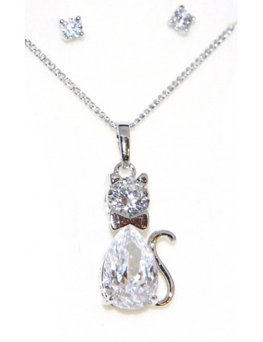 necklace pendant earrings cat set zircons 18kgf kitten woman