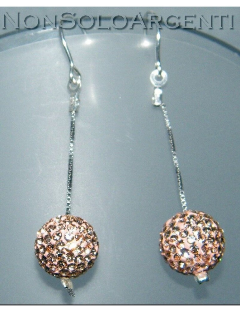 Orecchini argento 925 sfere a ciondolo Pavè di Zirconia rosa pesca per donna