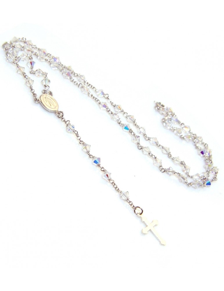 Rosary Y Necklace Silver 925 With White Swarovski Bicone 0.4 handmade