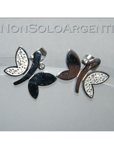 Silver laminated earrings with butterfly and zircons for women