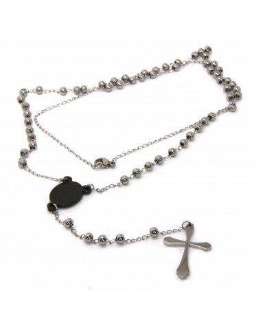 Collana rosario acciaio anallergico crociera nera e croce lobata liscia