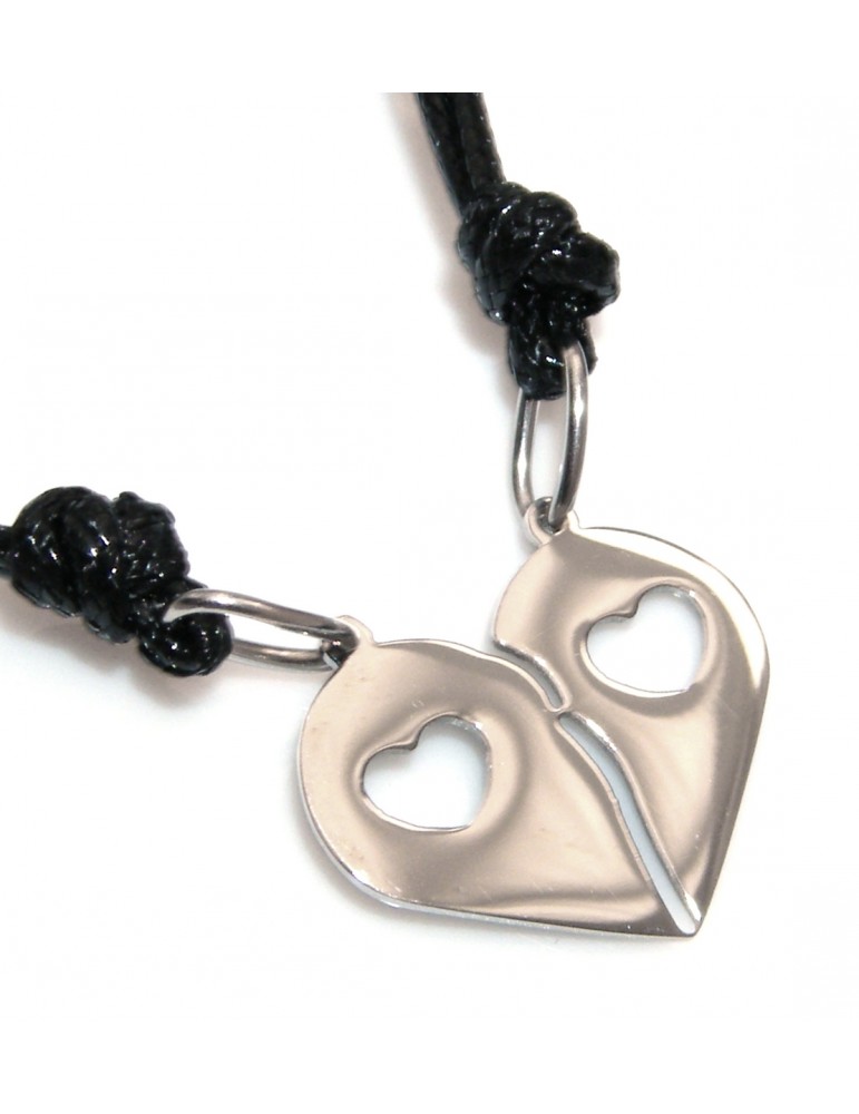 steel pierced heart necklaces to break him and her friends with waxed lace for men and women