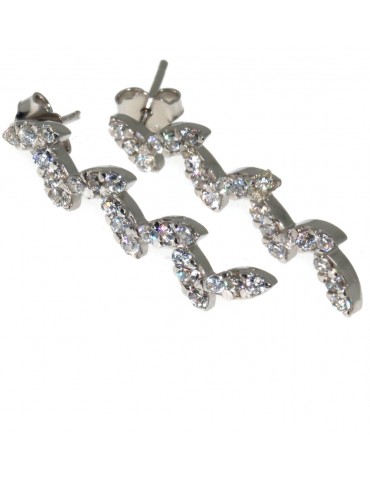 orecchini argento 925 foglie con pavè di zirconi bianchi donna
