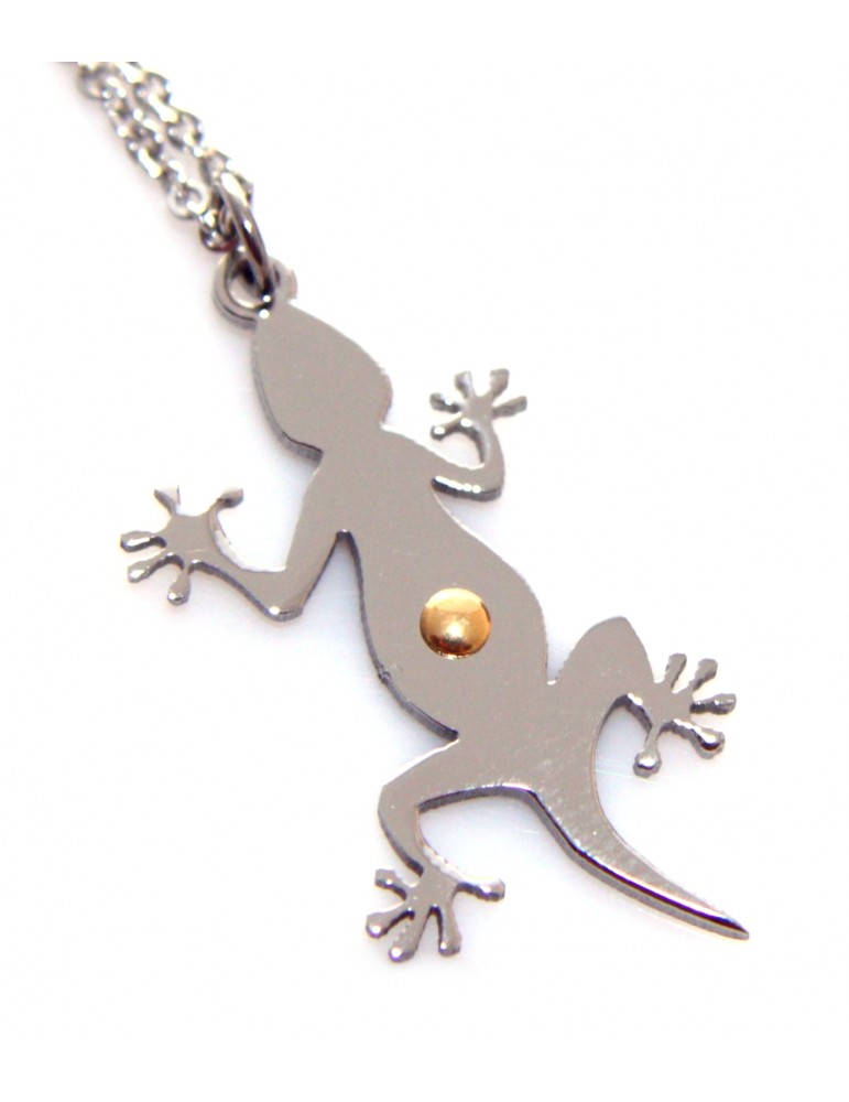 steel necklace pendant gecko lizard point gold gilded