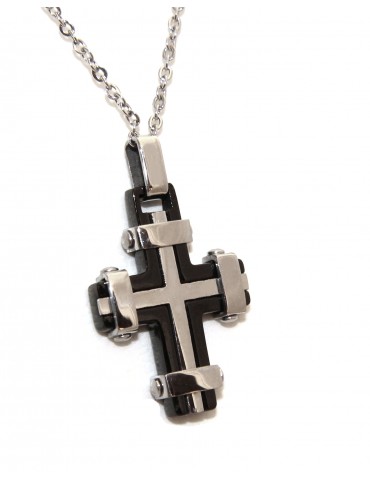cross necklace enhanced chrome steel or black ip for men