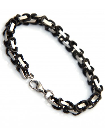 Chromed steel bracelet and black squared single link