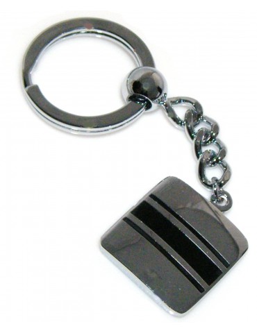 Square steel keyring with enamelled bands for house and car keys