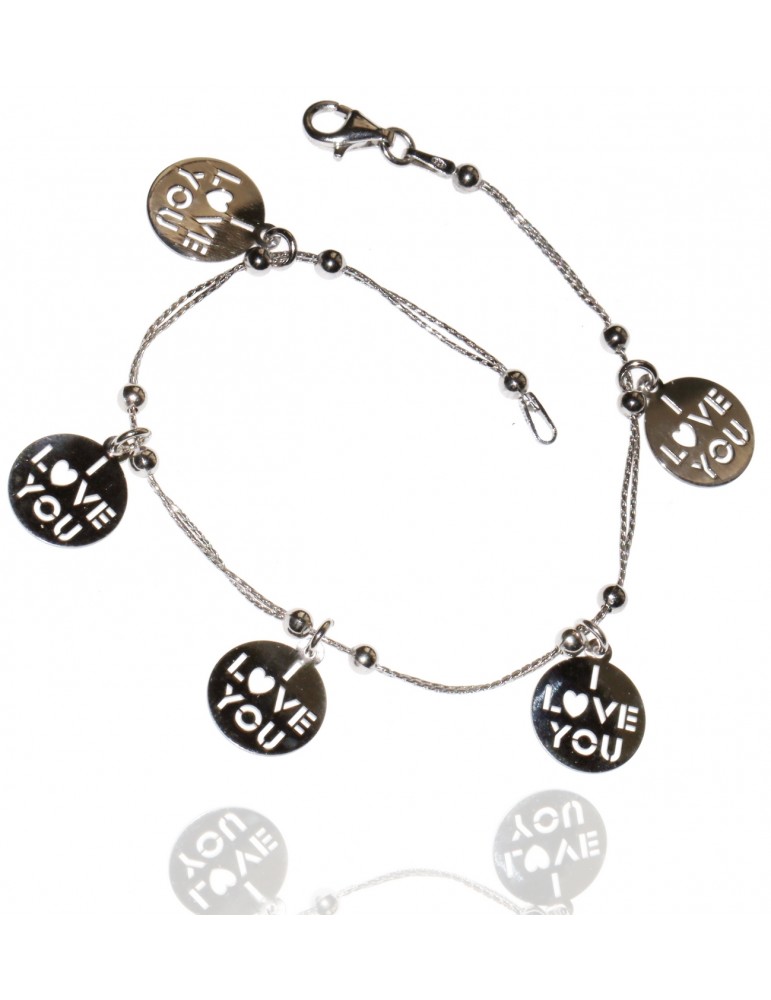 925 silver bracelet with double cable chain I Love You medal pendants