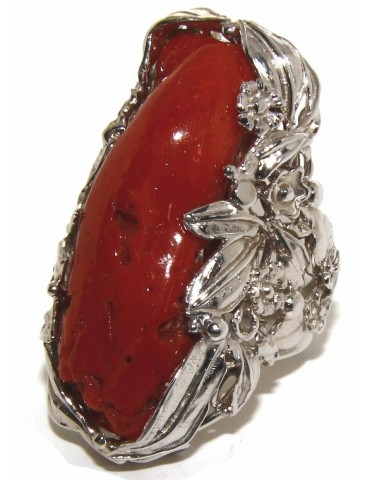 anello argento 925 corallo grande barocco regolabile naturale rosso