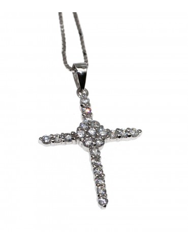 925 silver choker necklace celtic cross pendant pave' white zircons