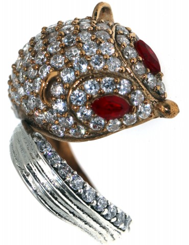 anello argento 925 2 colori regolabile volpe zirconi e navette rosso rubino mis 17