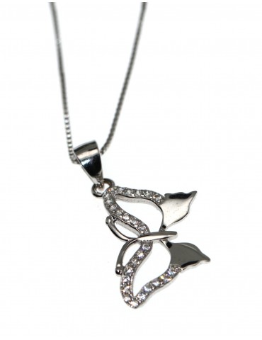 925 silver necklace with white cubic zirconia butterfly pendant collier