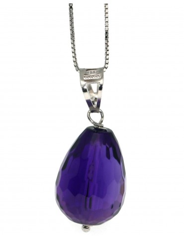 925 silver choker necklace with amethyst briolette pendant
