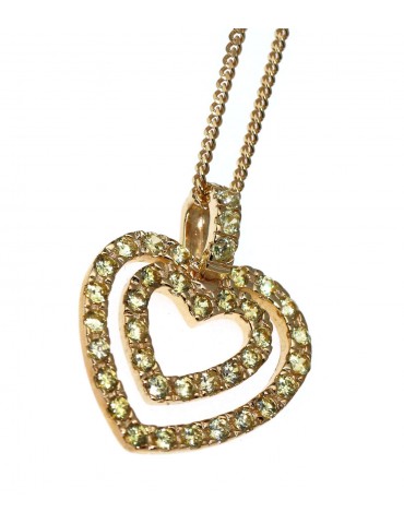 925 silver double heart pendant and necklace peridot zircons chete laroche woman