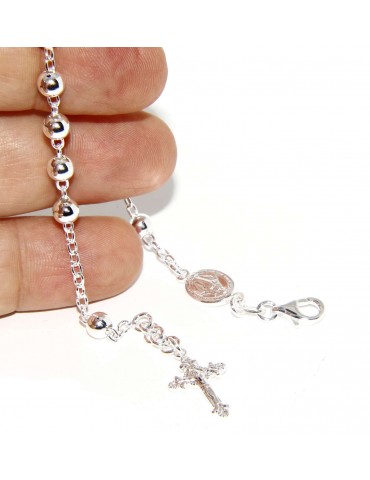 Bracciale rosario Argento 925 palline da 5 mm chiaro per uomo e donna