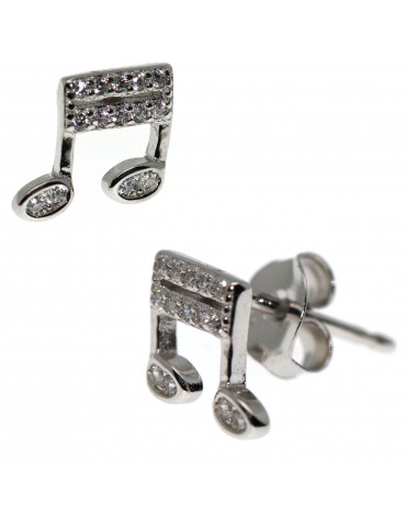 Earrings in 925 silver musical notes with white zircons