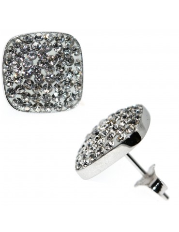large square earrings in 925 silver paved with white zircons