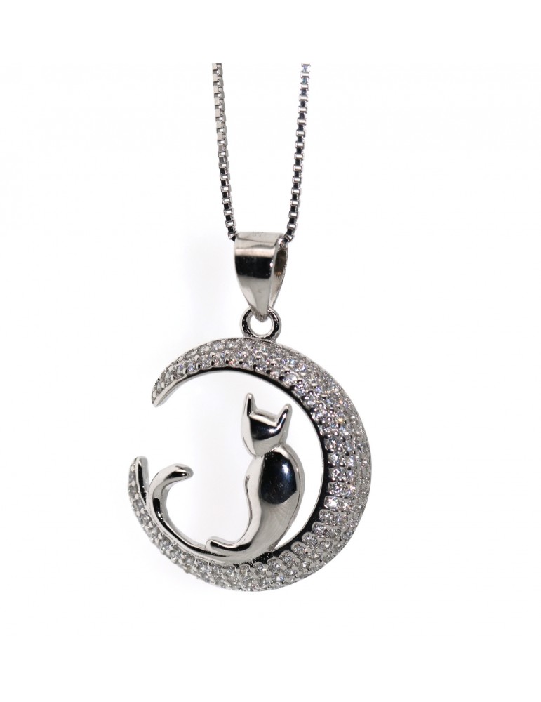 Silver 925: Necklace & pendant moon cat 19mm brand NALBORI