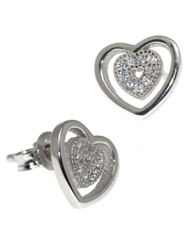 double heart earrings 925 silver pavé white zircon woman light point NALBORI