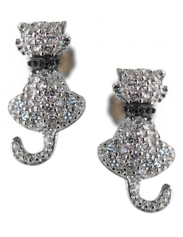 925 silver cat earrings with white zircons kitten contrariè collar