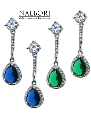 925 silver drop earrings with zircon, emerald, blue, green sapphire and light point for women