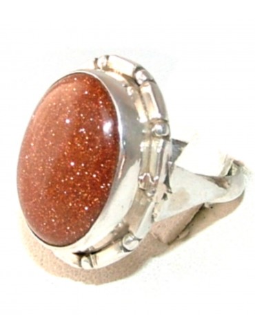 Ethnic silver ring with shimmering GOLDSTONE stone size 17