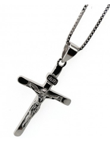 collana argento 925 croce rodiata crocefisso scritta INRI donna uomo NALBORI