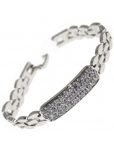 Pave' plate bracelet with white zircons in rhodium-plated brass 18kgf 17 cm for women tennis
