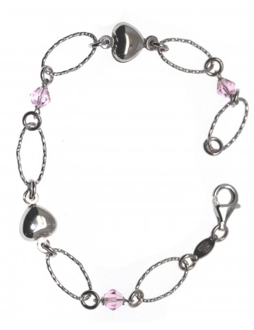 925 silver diamond bracelet with light rose crystals and domed hearts