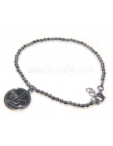 Bead bracelet man or woman in 925 sterling silver pendant with a 1,954 lira coin