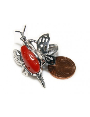 925: Ring woman butterfly handmade with natural red coral gemstone 17